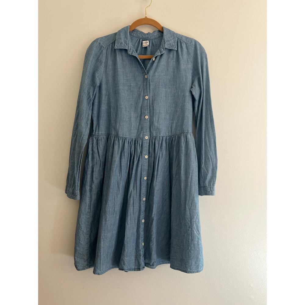 J. Crew Adorable Cotton‎ Denim Button Up Collared Long Sleeve Shirt Dress 8